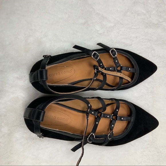 Corso Como Black Studded Multi Strap Pointy Flats - Picture 9 of 11